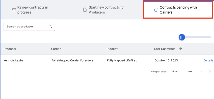 Screen 3 - Contracts pending with Carriers